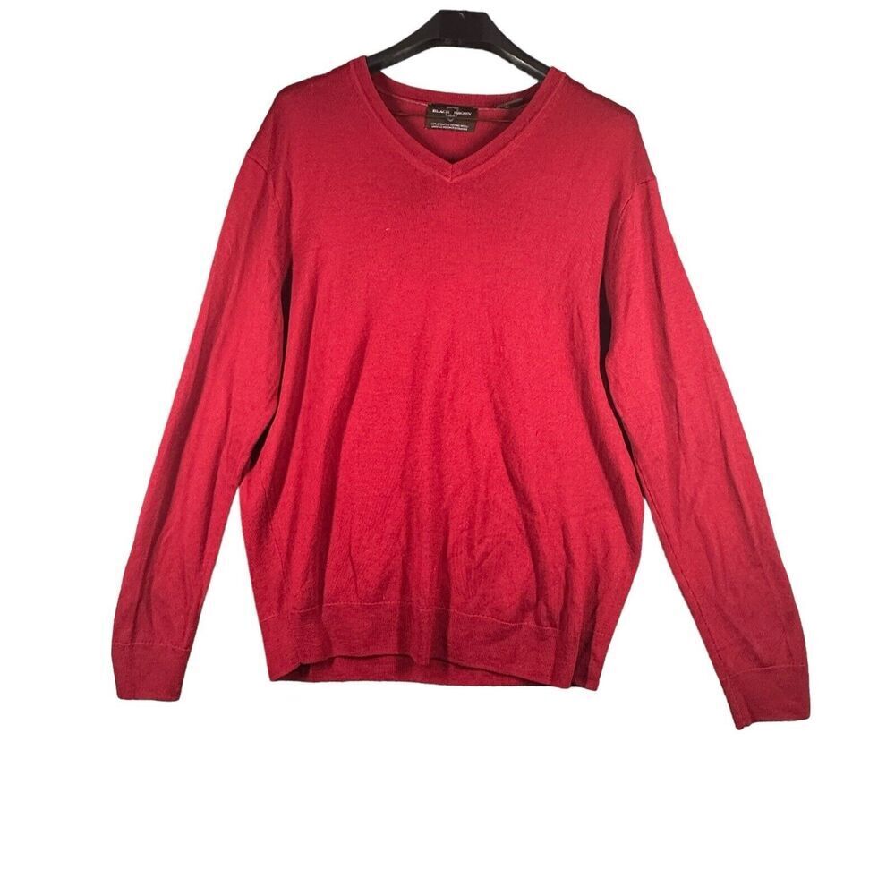 Black Brown 1826 Men’s Extra fine Merino Wool V-Neck Pull Sweater - L - RED